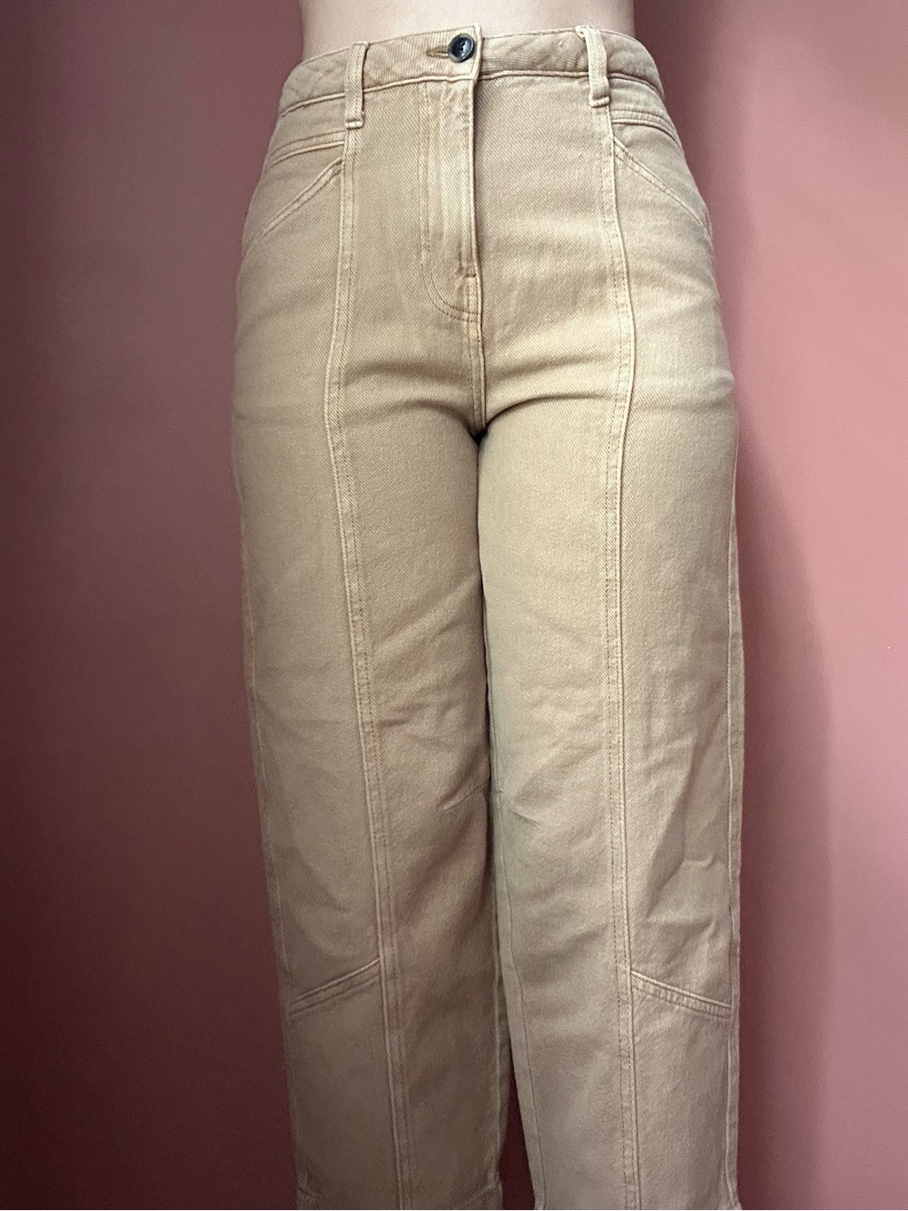 ASOS Design tan high-waisted wide-leg cotton pants - Picture 2 of 8